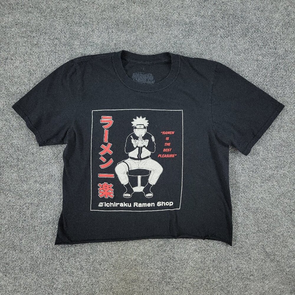 Naruto Shirt Women Small Black Shippuden Anime Crop Top Graphic Tee Short Sleeve